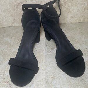 Black Suede Ankle Strap Block Heel Sandals With Adjustable Buckle Casual Comfort